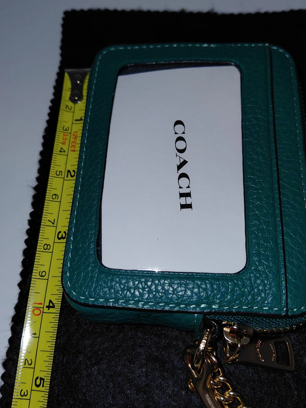 NWT! Coach Green (Bright Jade) Pebbled Leather Zip Card Case with Wristlet Chain
